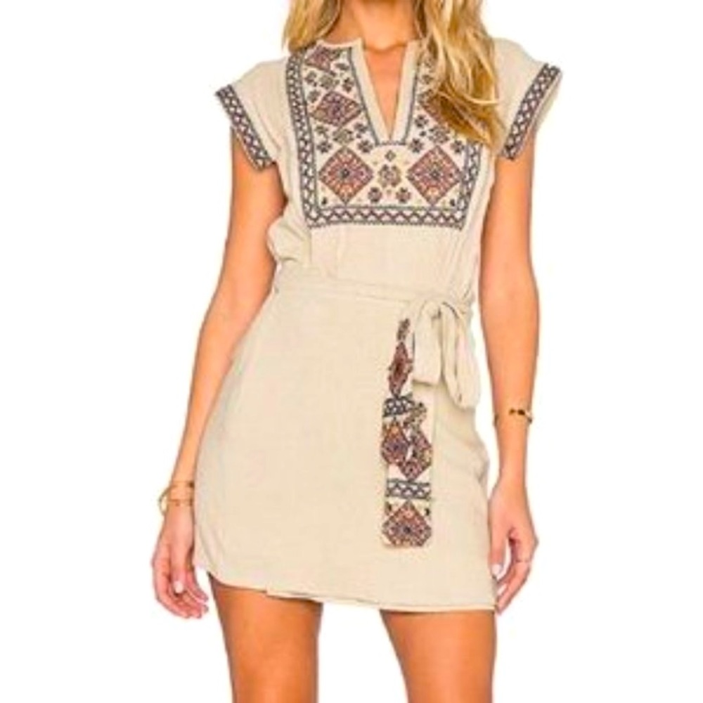 Free People Running Wild Embroidered Dress in Khaki